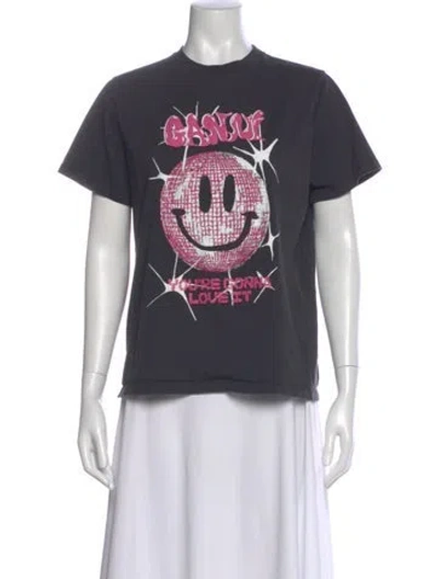 Pre-owned Ganni Graphic Print Crew Neck T-shirt In Gray
