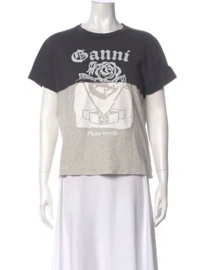 Pre-owned Ganni Graphic Print Crew Neck T-shirt In Gray