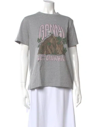 Pre-owned Ganni Graphic Print Crew Neck T-shirt In Gray