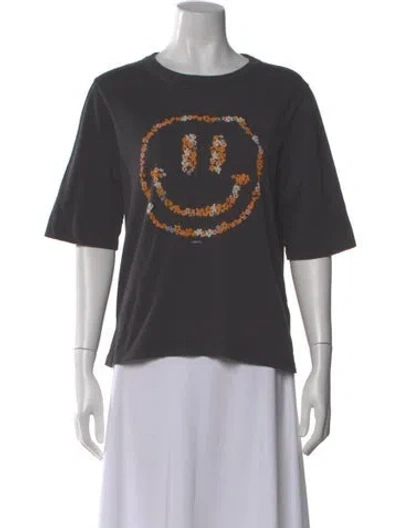 Pre-owned Ganni Graphic Print Crew Neck T-shirt In Gray