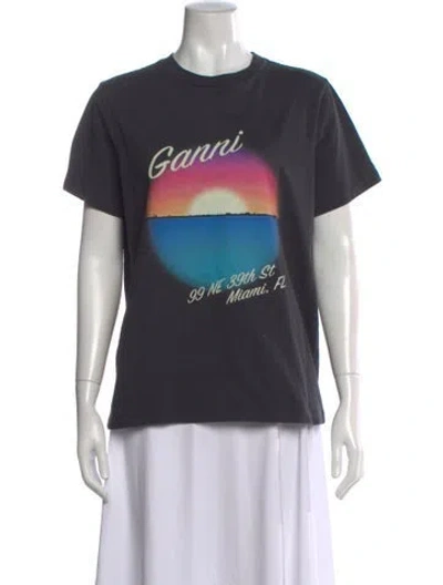 Pre-owned Ganni Graphic Print Crew Neck T-shirt In Gray