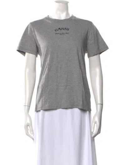 Pre-owned Ganni Graphic Print Crew Neck T-shirt In Gray