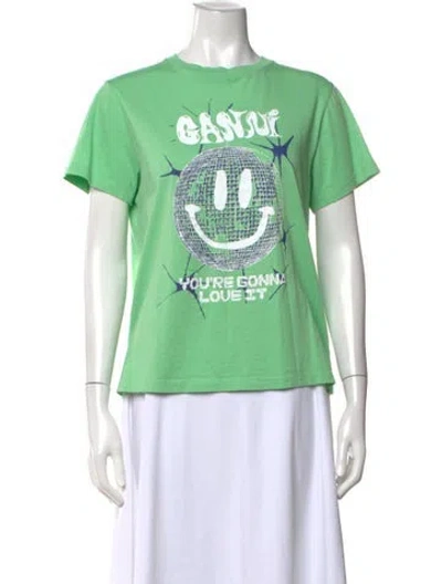 Pre-owned Ganni Graphic Print Crew Neck T-shirt In Green