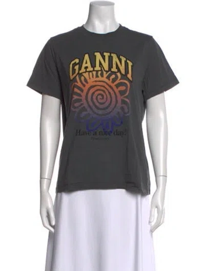 Pre-owned Ganni Graphic Print Crew Neck T-shirt In Grey