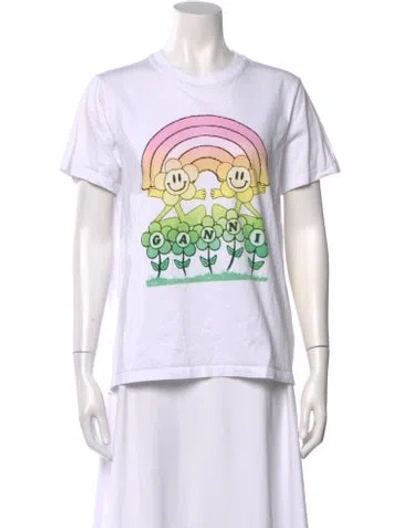 Pre-owned Ganni Graphic Print Crew Neck T-shirt In Neutral