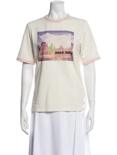 Pre-owned Ganni Graphic Print Crew Neck T-shirt In Neutral