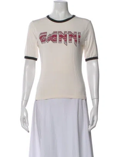 Pre-owned Ganni Graphic Print Crew Neck T-shirt In Neutral