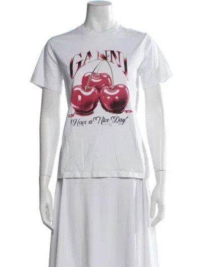 Pre-owned Ganni Graphic Print Crew Neck T-shirt In Neutrals