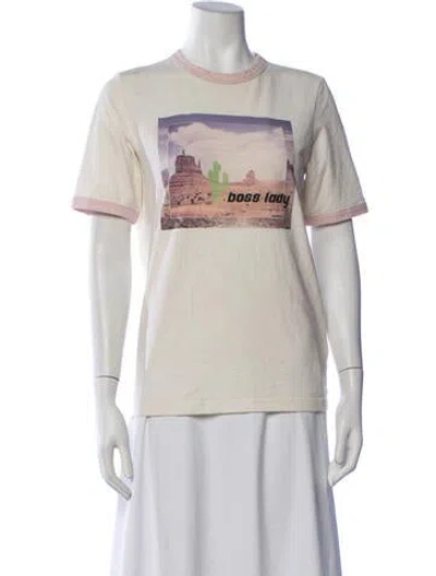 Pre-owned Ganni Graphic Print Crew Neck T-shirt In Neutrals