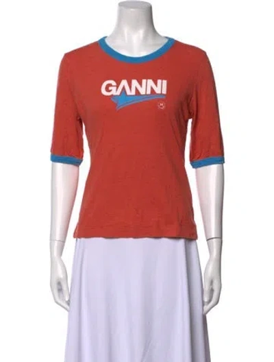 Pre-owned Ganni Graphic Print Crew Neck T-shirt In Orange