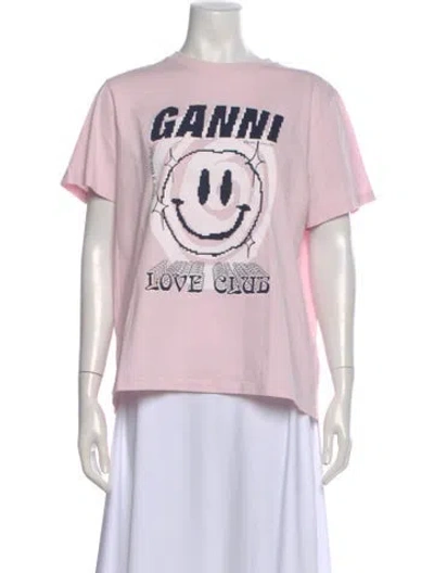 Pre-owned Ganni Graphic Print Crew Neck T-shirt In Pink