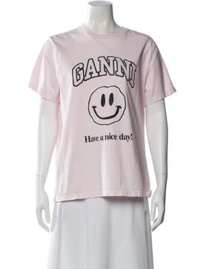 Pre-owned Ganni Graphic Print Crew Neck T-shirt In Pink