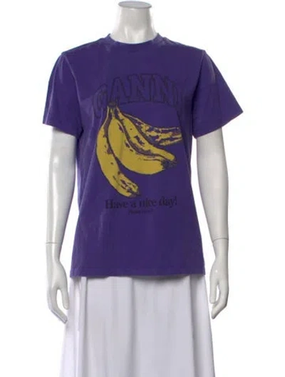 Pre-owned Ganni Graphic Print Crew Neck T-shirt In Purple