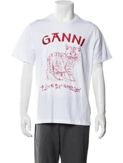 Pre-owned Ganni Graphic Print Crew Neck T-shirt W/ Tags In White