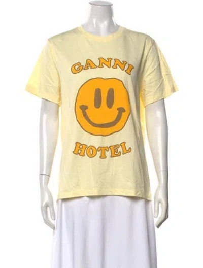 Pre-owned Ganni Graphic Print Crew Neck T-shirt W/ Tags In Yellow