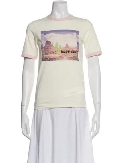 Pre-owned Ganni Graphic Print Crew Neck T-shirt In White