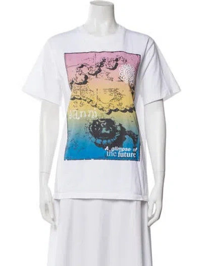 Pre-owned Ganni Graphic Print Crew Neck T-shirt In White
