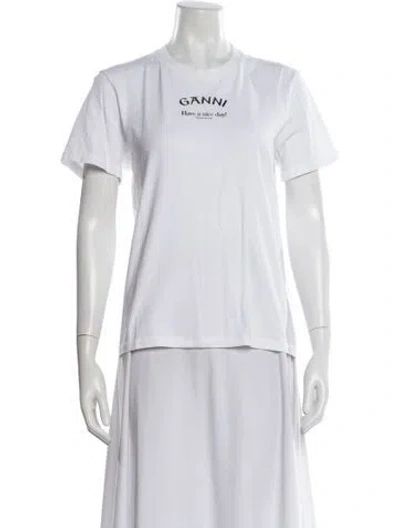 Pre-owned Ganni Graphic Print Crew Neck T-shirt In White