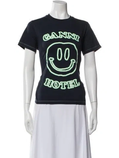 Pre-owned Ganni Graphic Print Crew Neck T-shirt In White