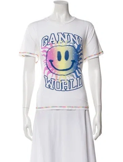 Pre-owned Ganni Graphic Print Crew Neck T-shirt In White