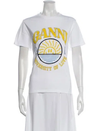 Pre-owned Ganni Graphic Print Crew Neck T-shirt In White