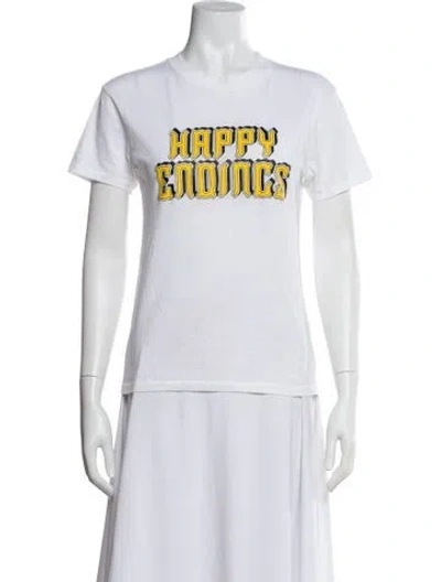 Pre-owned Ganni Graphic Print Crew Neck T-shirt In White