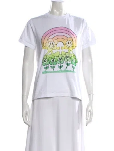 Pre-owned Ganni Graphic Print Crew Neck T-shirt In White