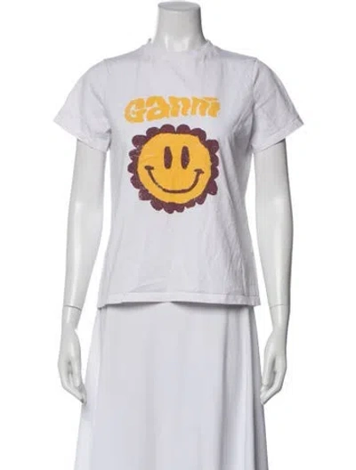 Pre-owned Ganni Graphic Print Crew Neck T-shirt In White