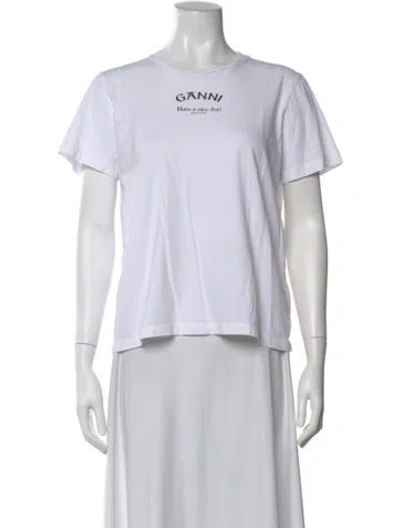 Pre-owned Ganni Graphic Print Crew Neck T-shirt In White