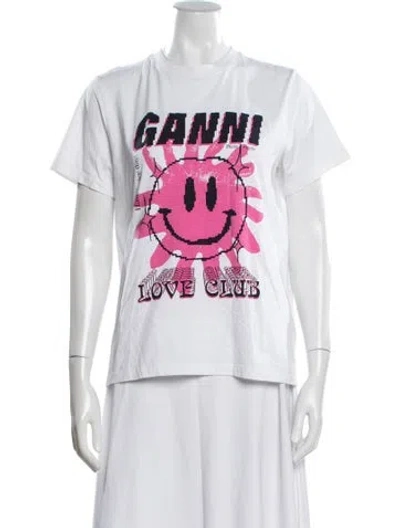 Pre-owned Ganni Graphic Print Crew Neck T-shirt In White