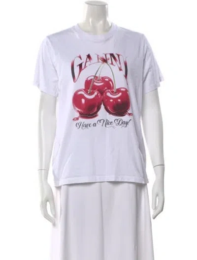 Pre-owned Ganni Graphic Print Crew Neck T-shirt In White