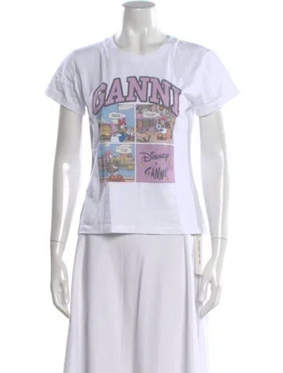 Pre-owned Ganni Graphic Print Crew Neck T-shirt In White