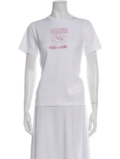 Pre-owned Ganni Graphic Print Crew Neck T-shirt In White
