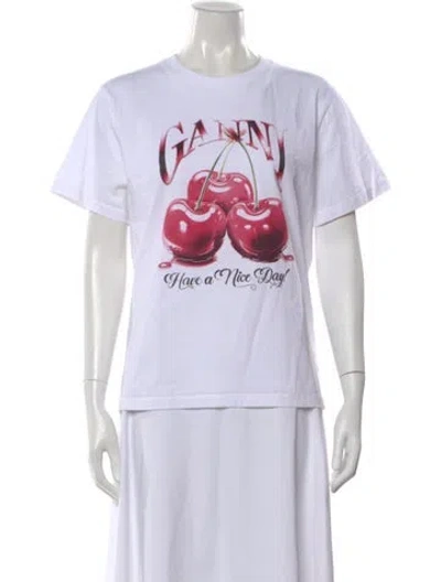 Pre-owned Ganni Graphic Print Crew Neck T-shirt In White