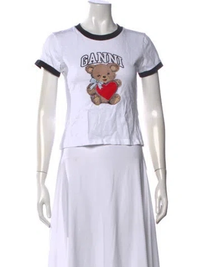 Pre-owned Ganni Graphic Print Crew Neck T-shirt In White