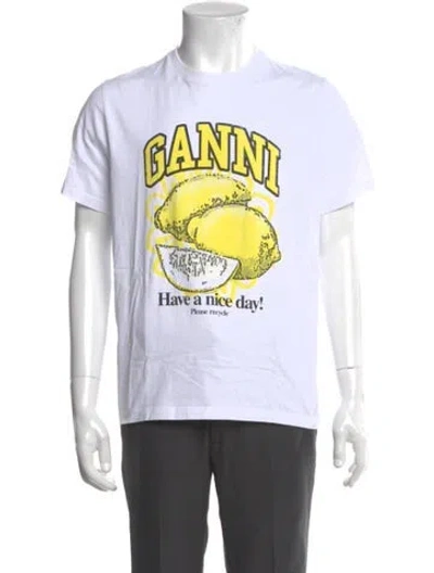Pre-owned Ganni Graphic Print Crew Neck T-shirt In White