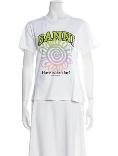 Pre-owned Ganni Graphic Print Crew Neck T-shirt In White