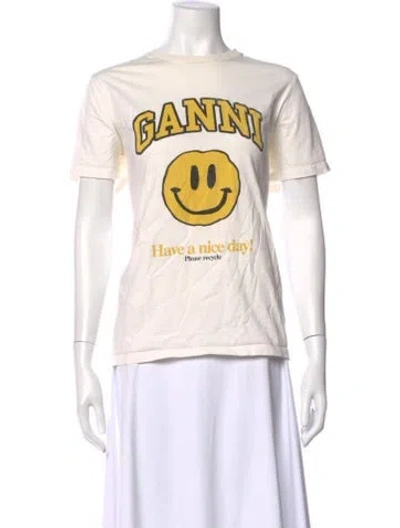 Pre-owned Ganni Graphic Print Crew Neck T-shirt In White