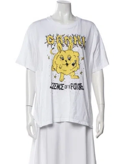 Pre-owned Ganni Graphic Print Crew Neck T-shirt In White
