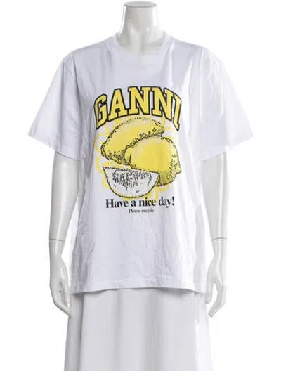 Pre-owned Ganni Graphic Print Crew Neck T-shirt In White