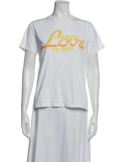 Pre-owned Ganni Graphic Print Crew Neck T-shirt In White