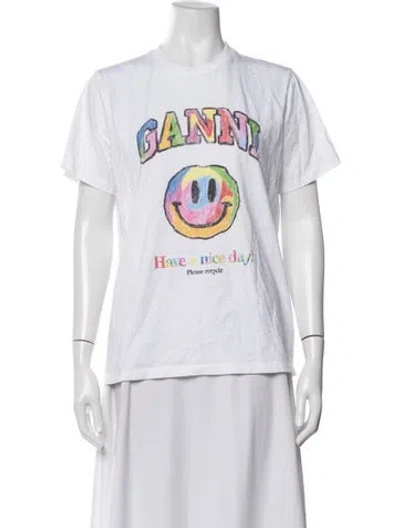 Pre-owned Ganni Graphic Print Crew Neck T-shirt In White