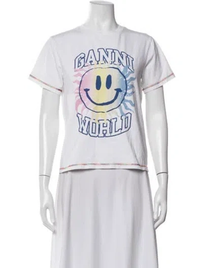 Pre-owned Ganni Graphic Print Crew Neck T-shirt In White