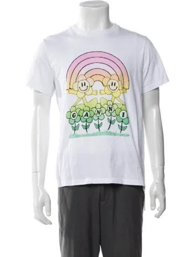 Pre-owned Ganni Graphic Print Crew Neck T-shirt In White