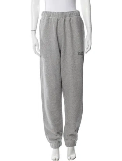 Pre-owned Ganni Graphic Print Embroidered Accent Sweatpants In Gray