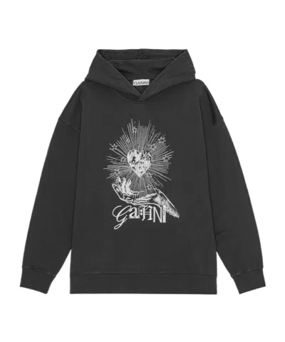 Ganni Isoli Heart Hooded Sweatshirt In Grey