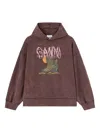 Ganni Graphic-print Hoodie In Brown