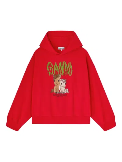 Ganni Hoodie Mit Grafischem Print In Red