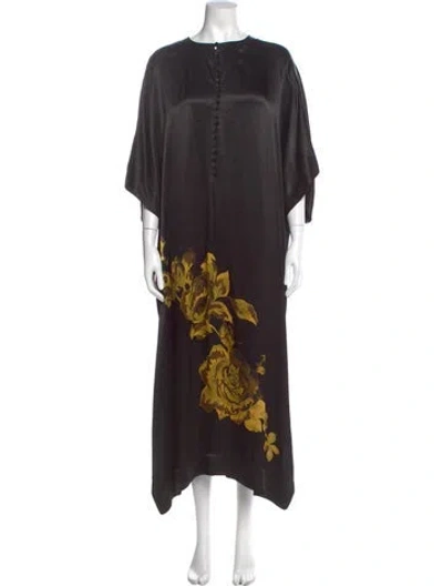 Pre-owned Ganni Graphic Print Long Dress In Black