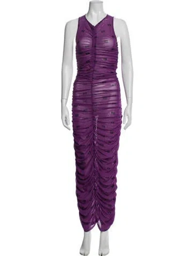 Pre-owned Ganni Graphic Print Long Dress In Purple